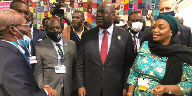 Visite du président de la République démocratique du Congo Félix Tshisekedi au pavillon Comifac à l'occasion de la COP26 à Glasgow.